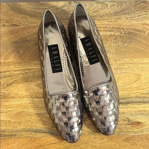 Amalfi Vintage Woven Leather Metallic Flats Made in Italy - Pewter 8.5AAA - Picture 3 of 10